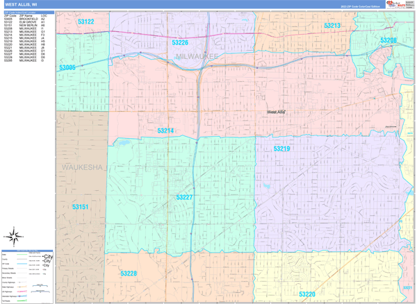 West Allis City Digital Map Color Cast Style
